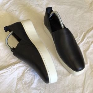 Vince Size 11 Black Leather Slip On Platform Shoes Sneakers